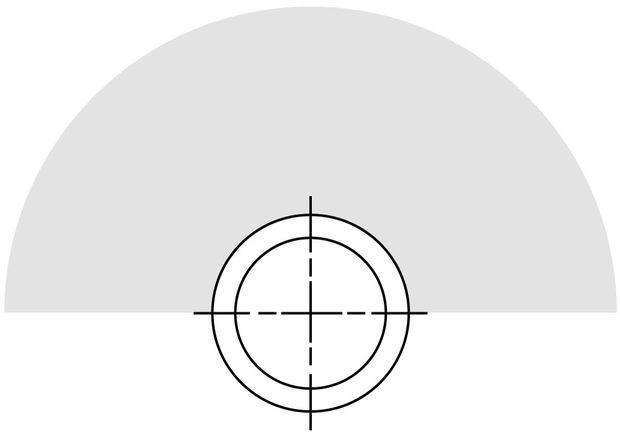 Vyústění 180° · dosah L₀,₂ ×2